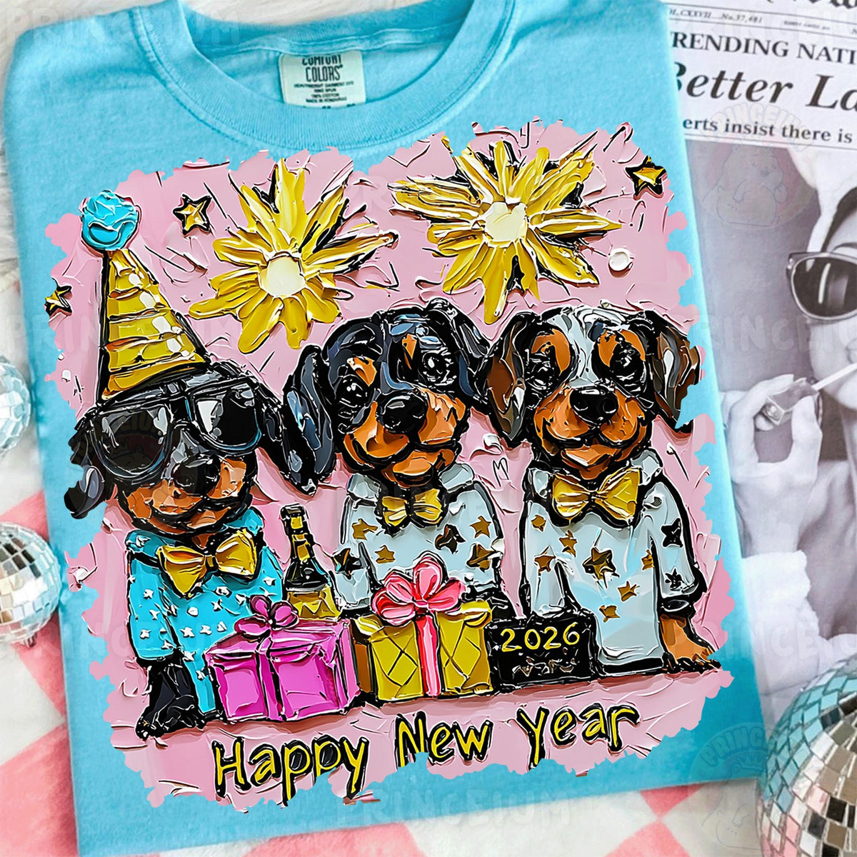 Party Dachshunds Happy New Year