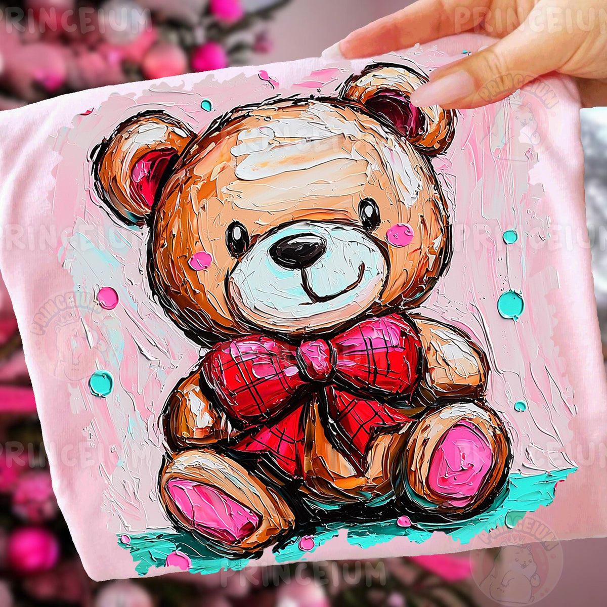 Painted Teddy Bear with Red Bow