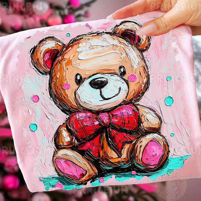 Painted Teddy Bear with Red Bow