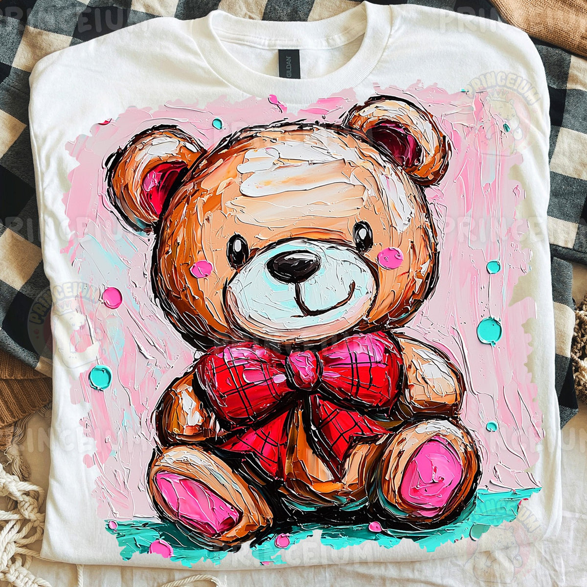 Painted Teddy Bear with Red Bow