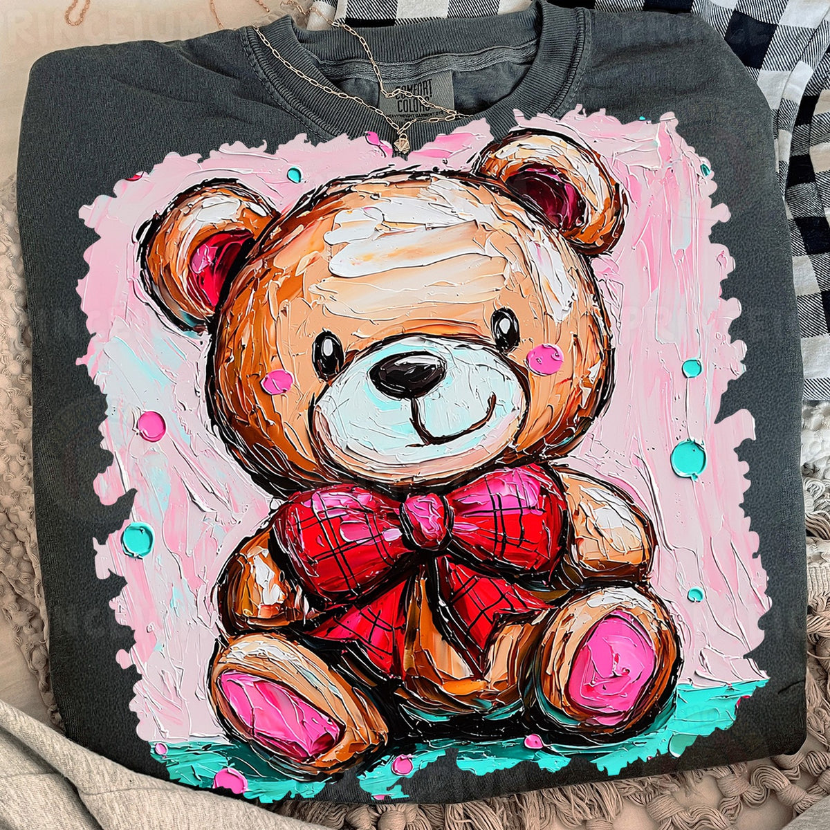 Painted Teddy Bear with Red Bow