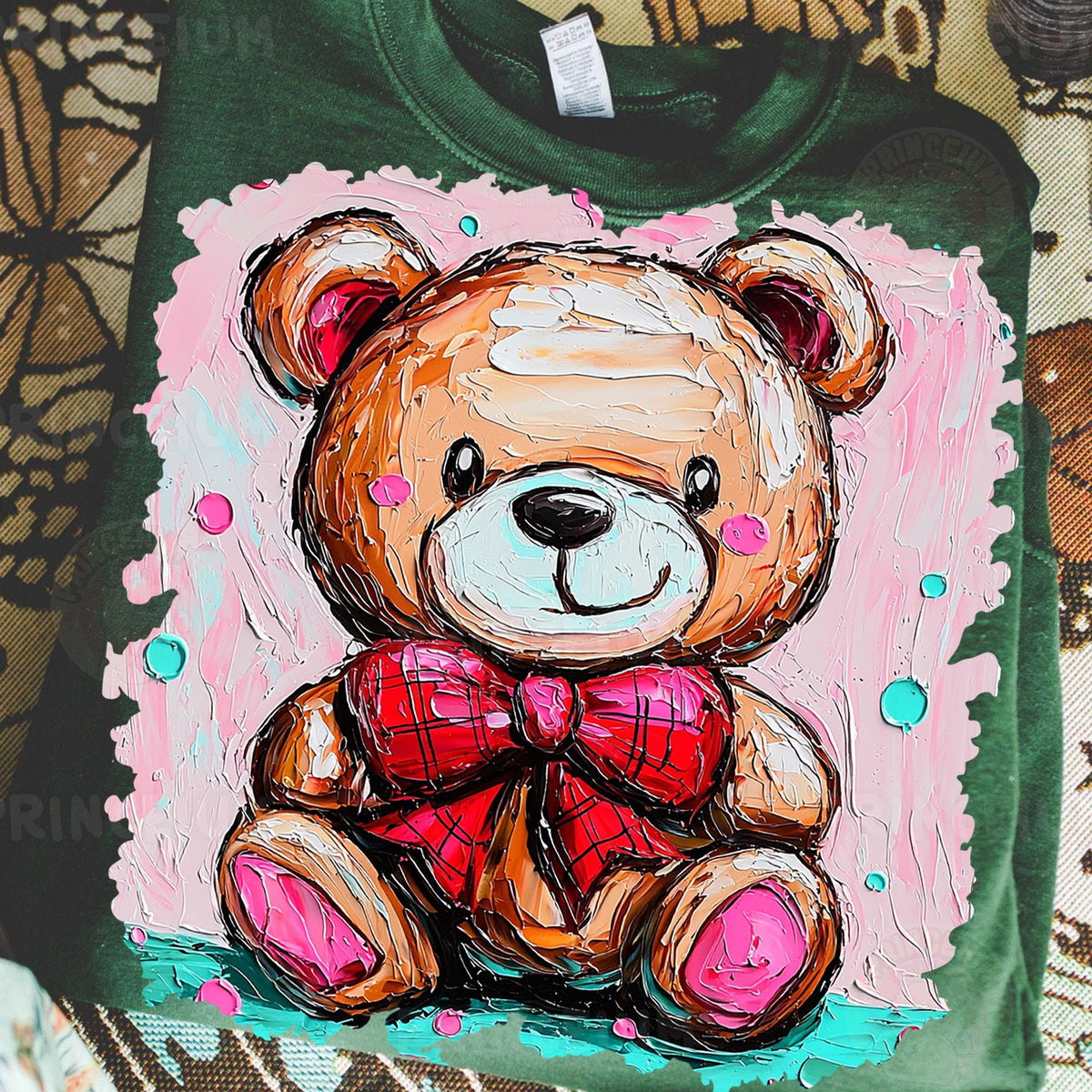 Painted Teddy Bear with Red Bow