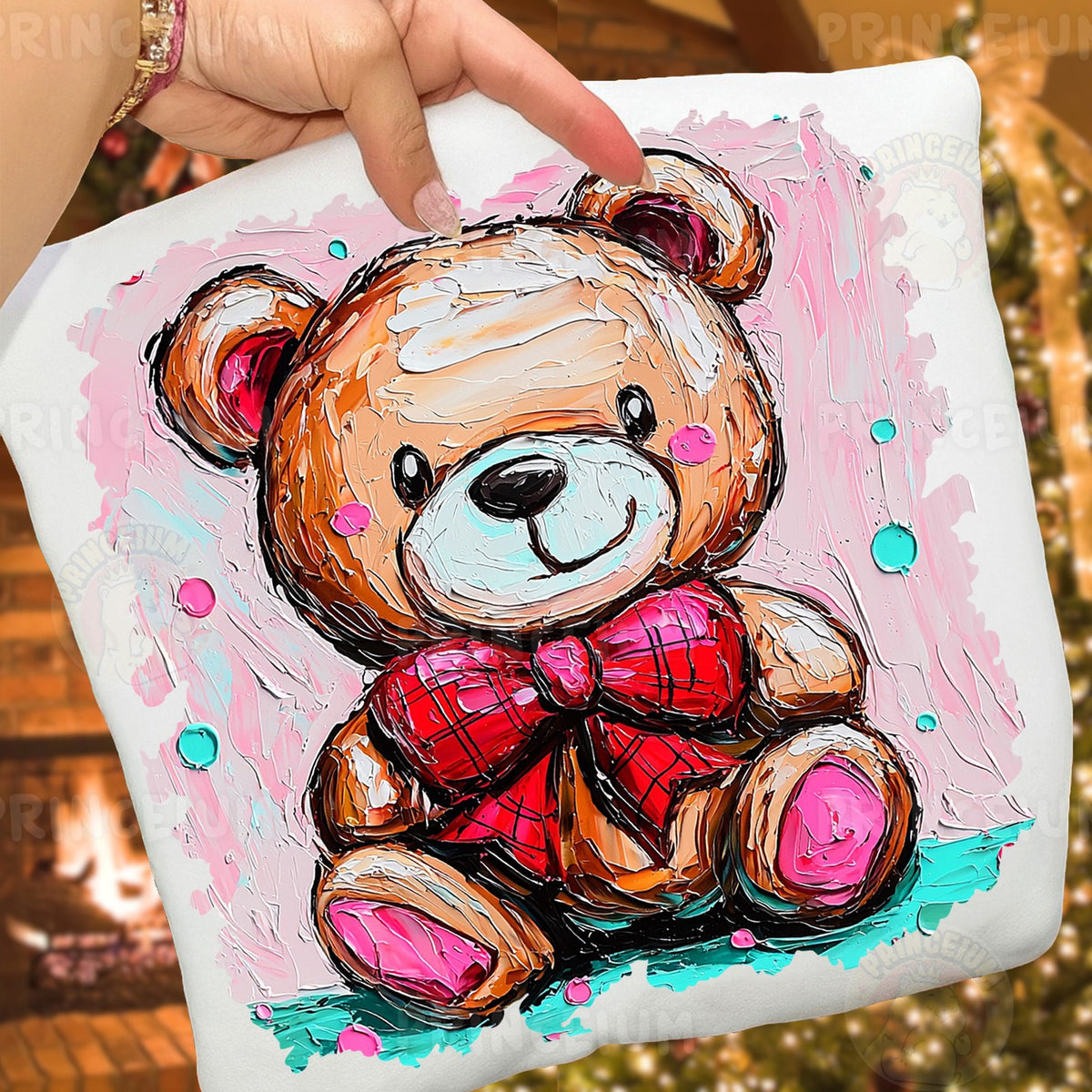 Painted Teddy Bear with Red Bow