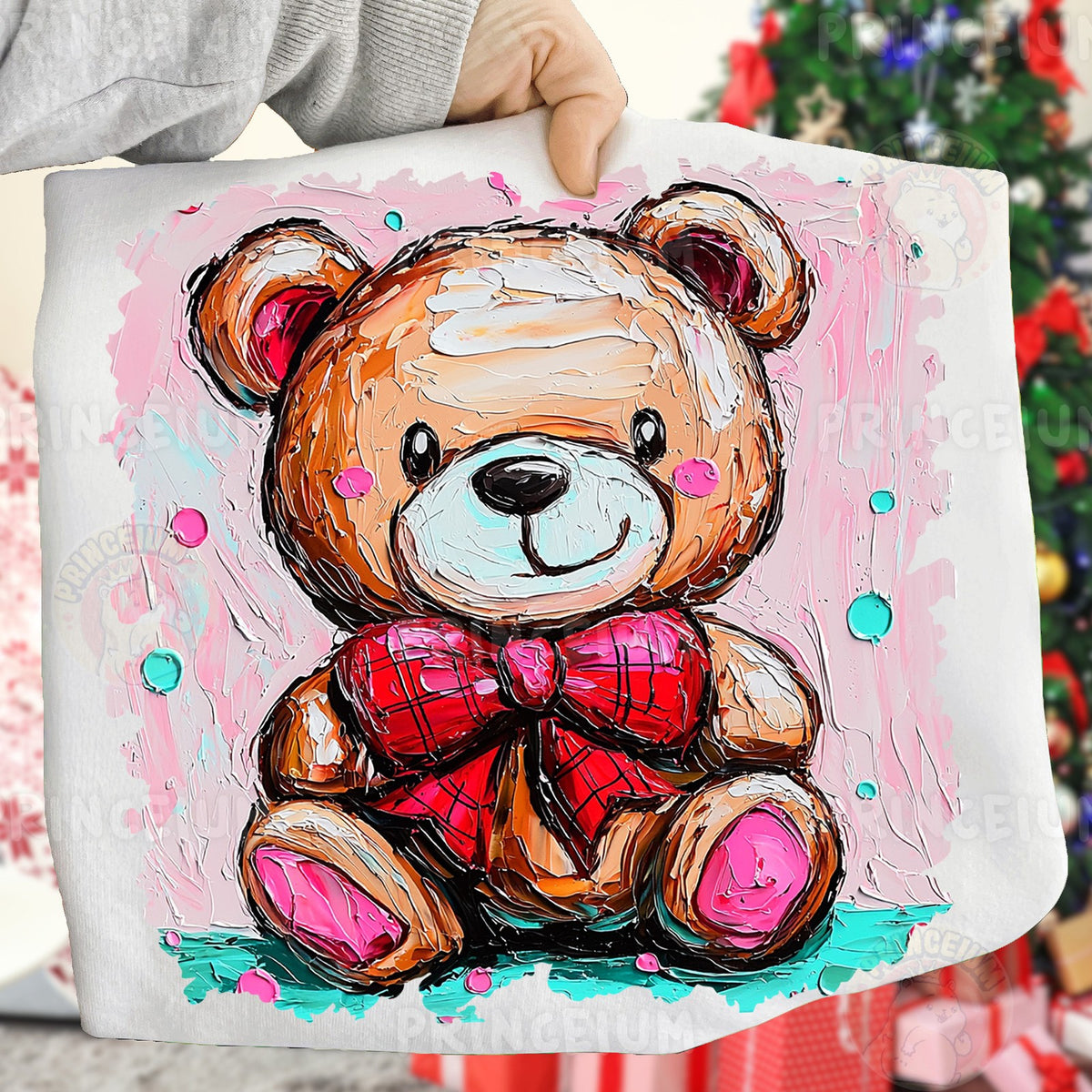 Painted Teddy Bear with Red Bow