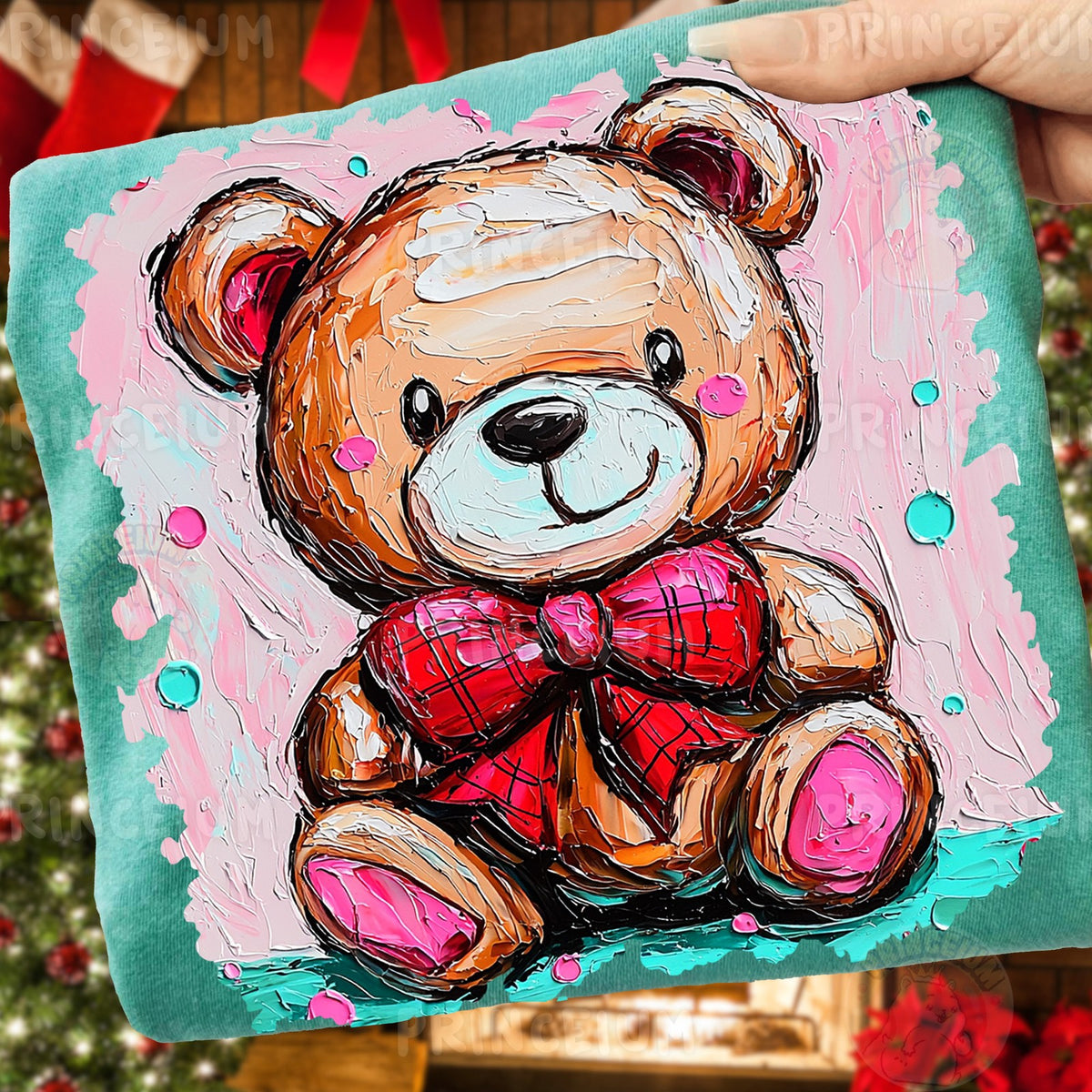 Painted Teddy Bear with Red Bow