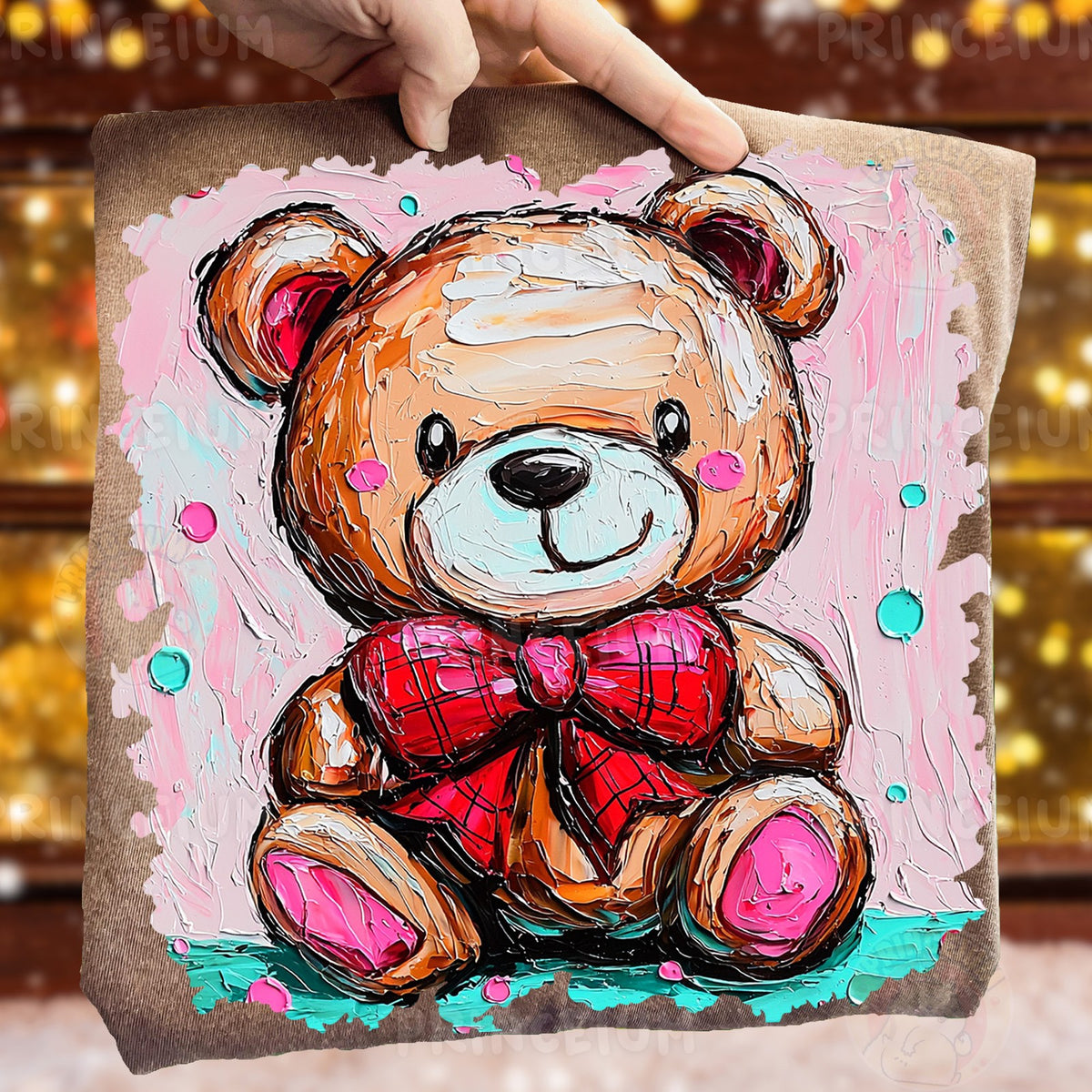 Painted Teddy Bear with Red Bow