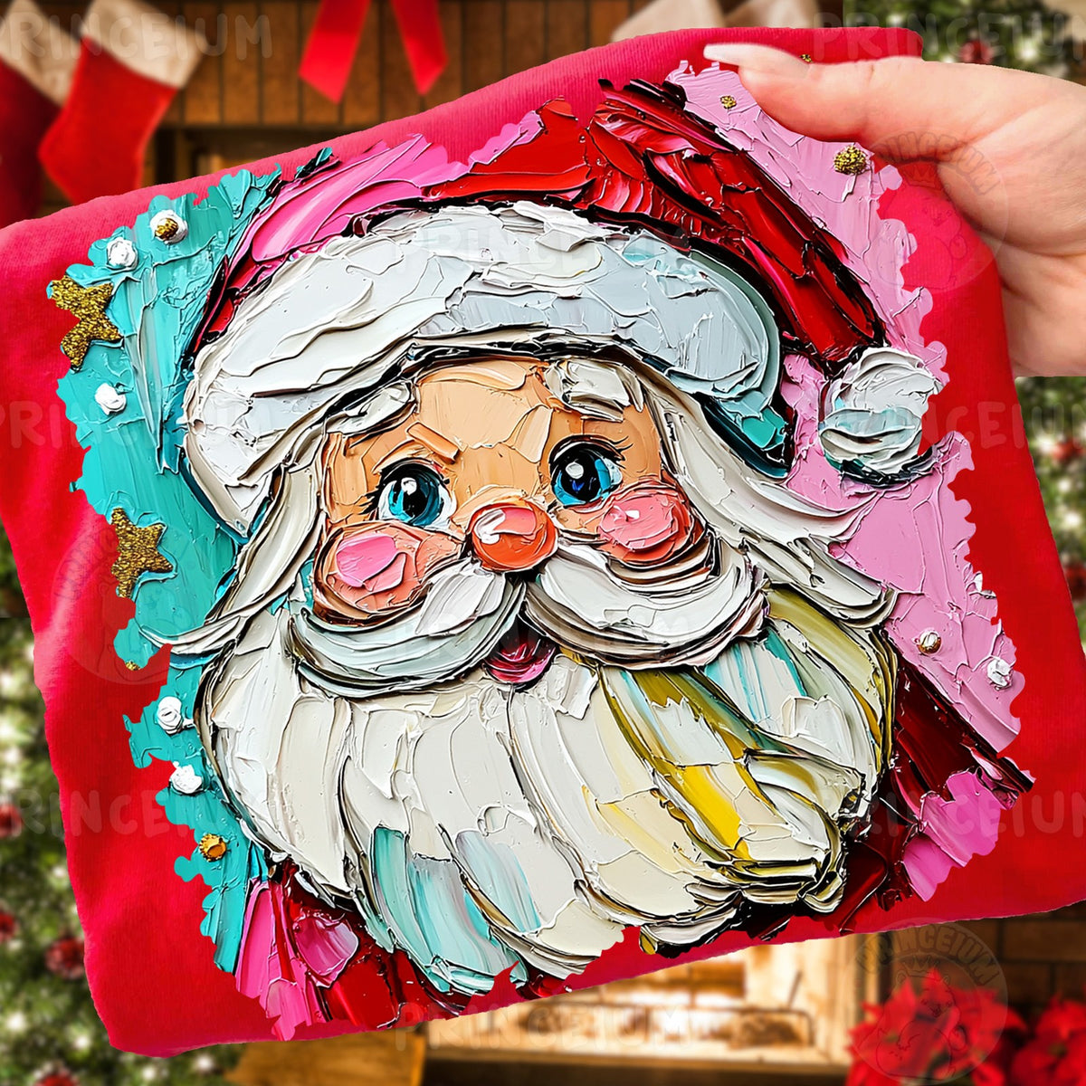 Painterly Pink Santa