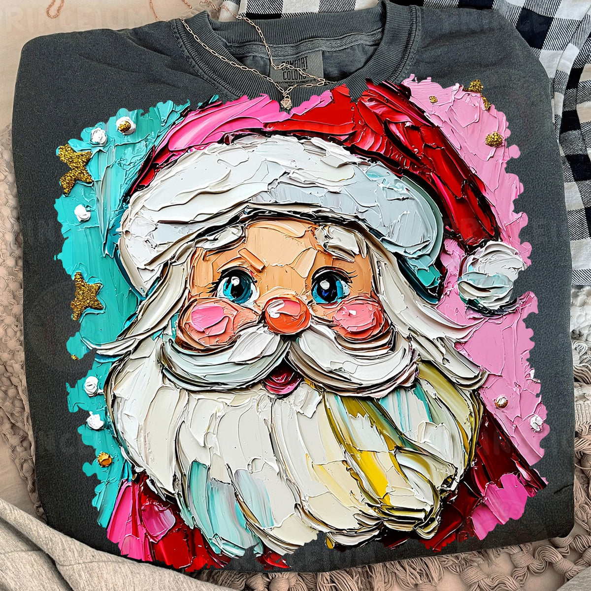Painterly Pink Santa