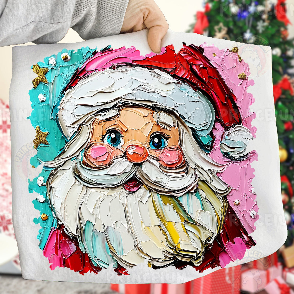 Painterly Pink Santa