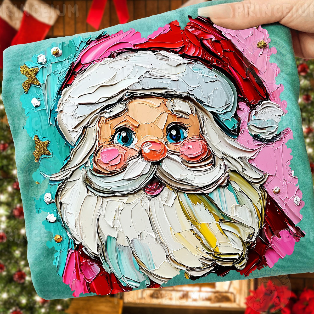 Painterly Pink Santa