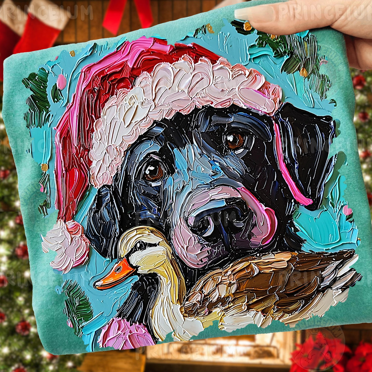 Santa Black Lab and Duck