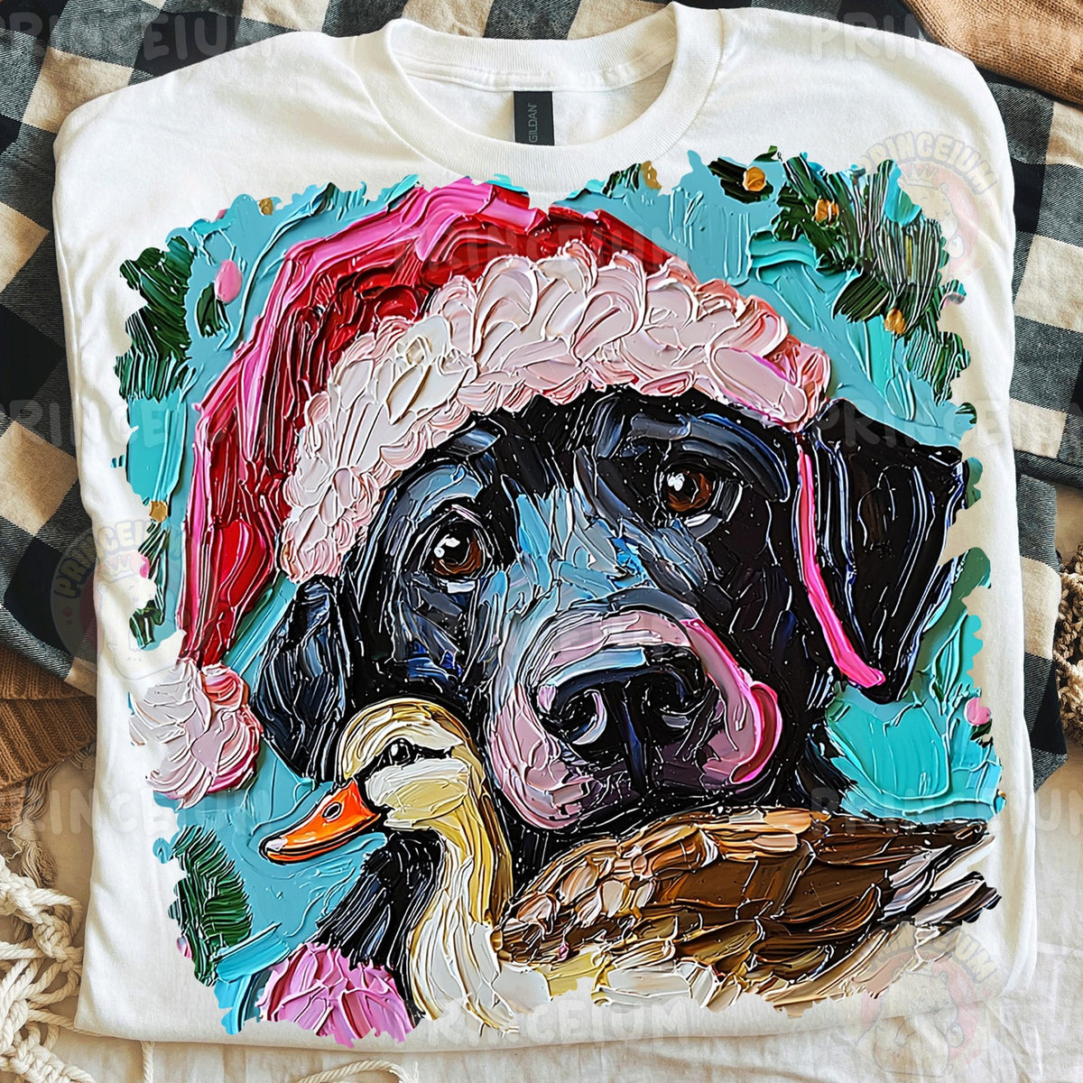 Santa Black Lab and Duck