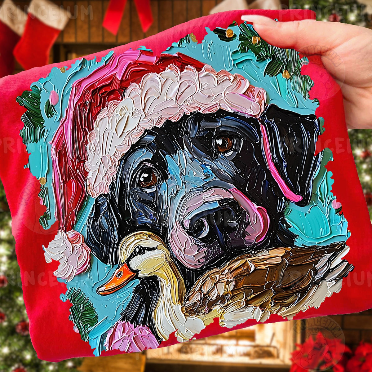 Santa Black Lab and Duck