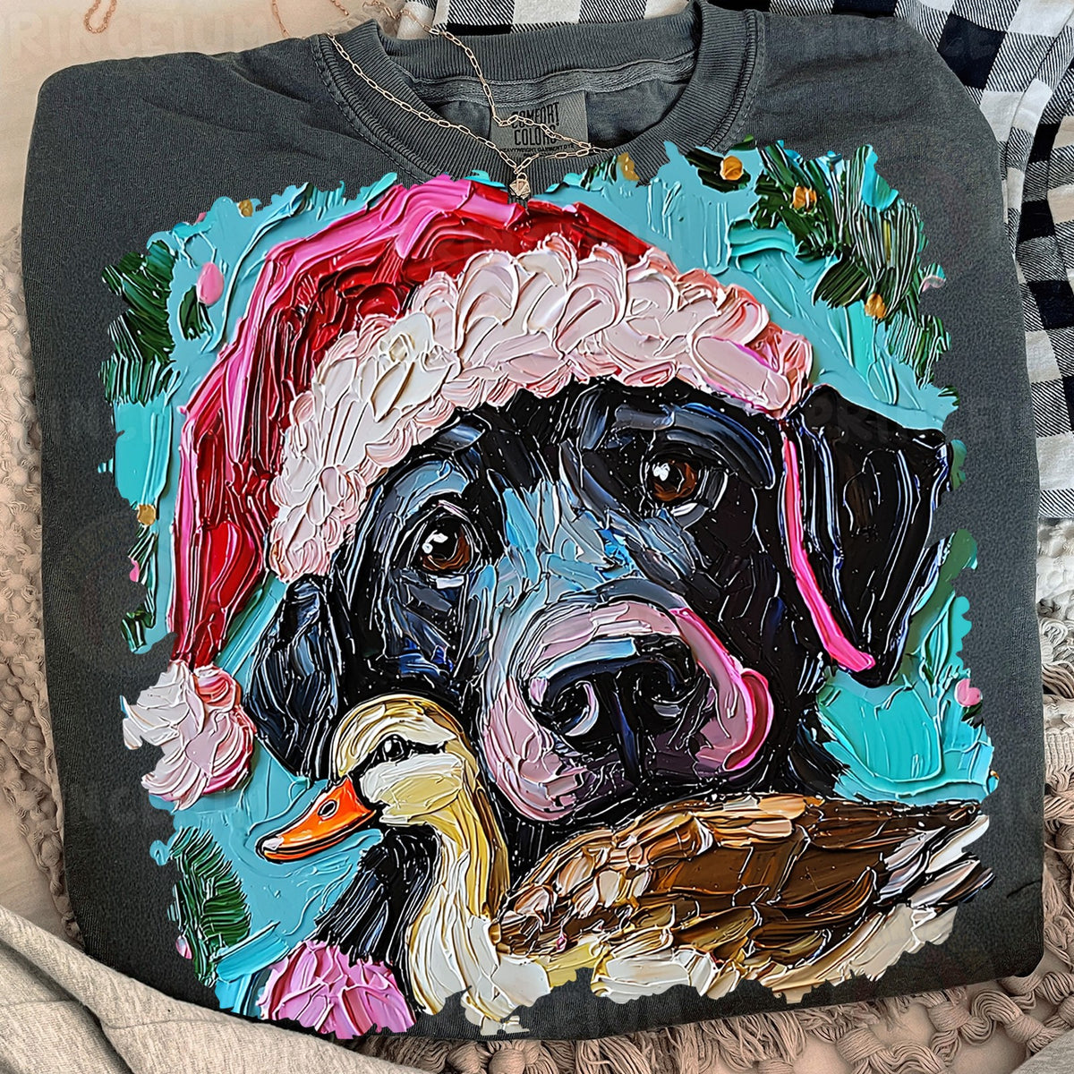 Santa Black Lab and Duck