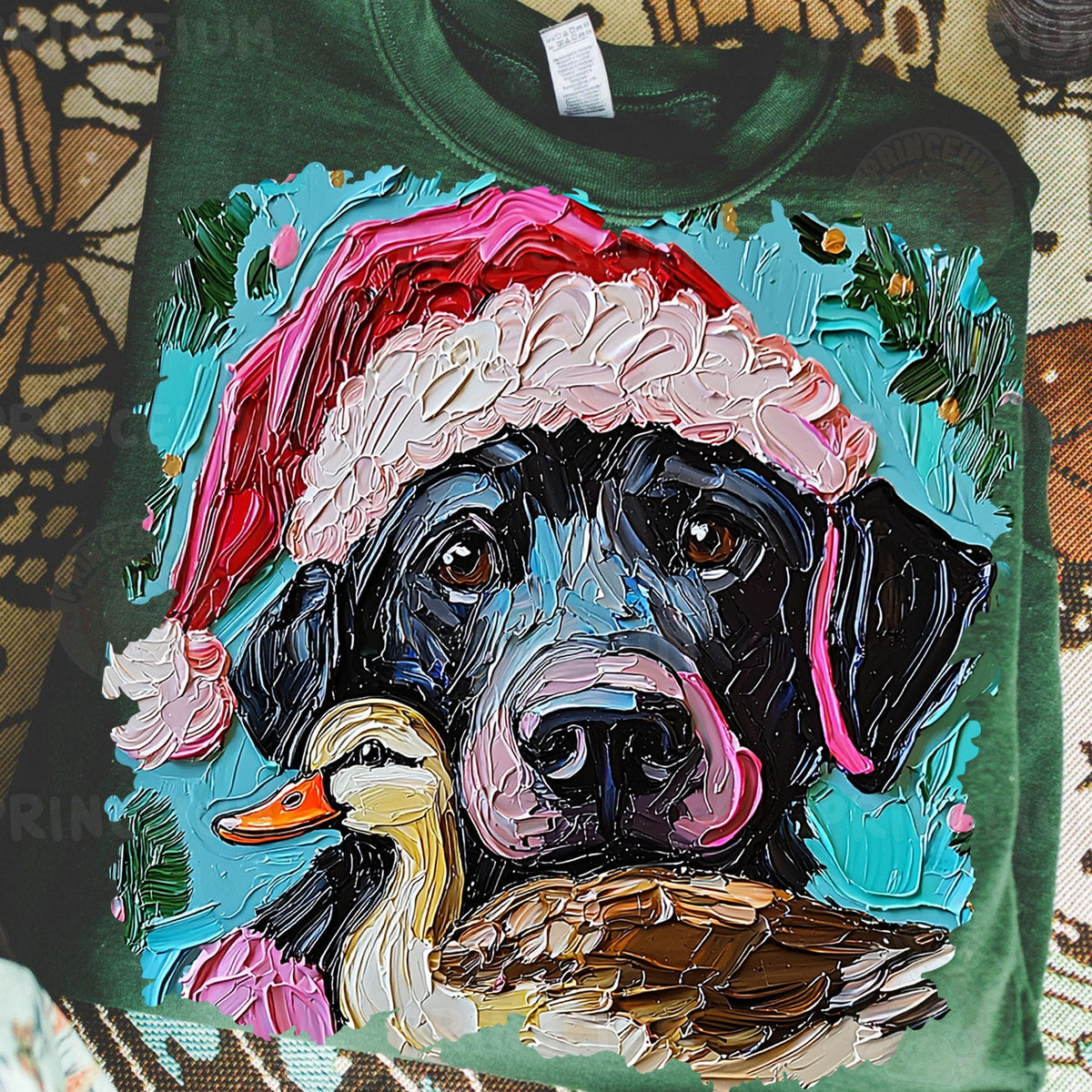 Santa Black Lab and Duck