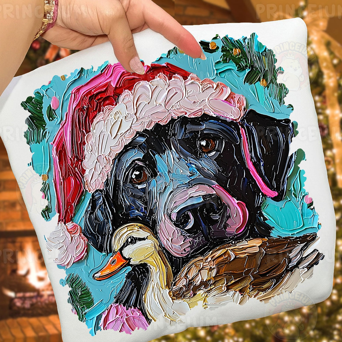 Santa Black Lab and Duck