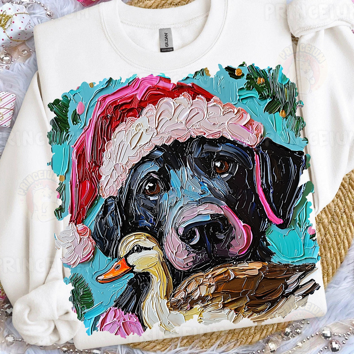 Santa Black Lab and Duck