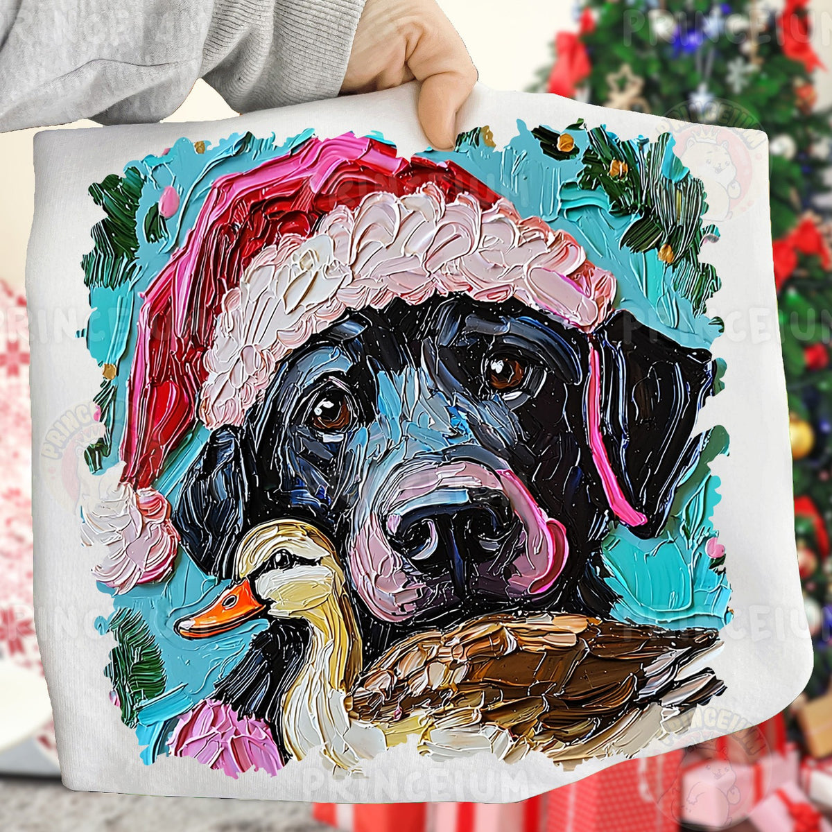 Santa Black Lab and Duck