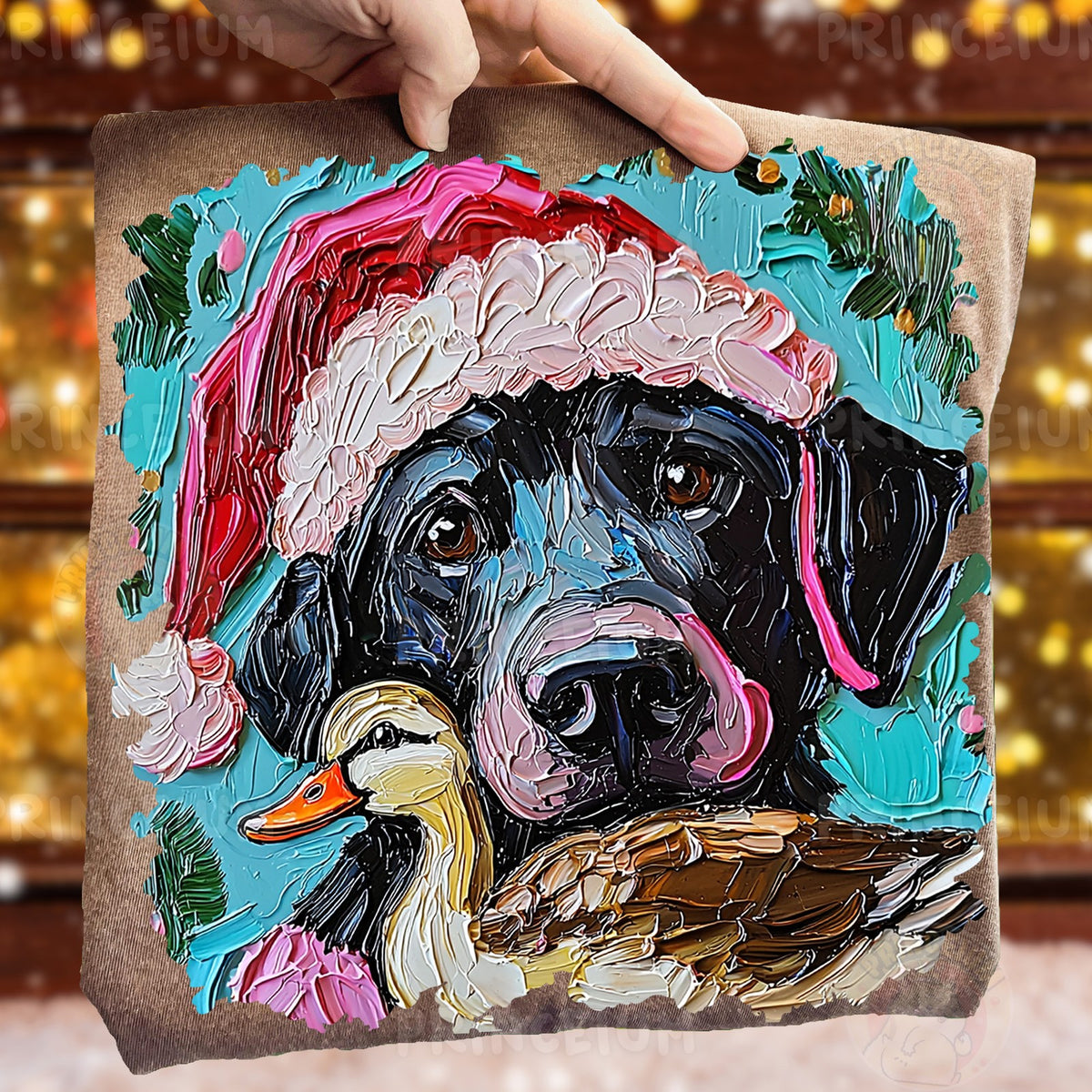 Santa Black Lab and Duck