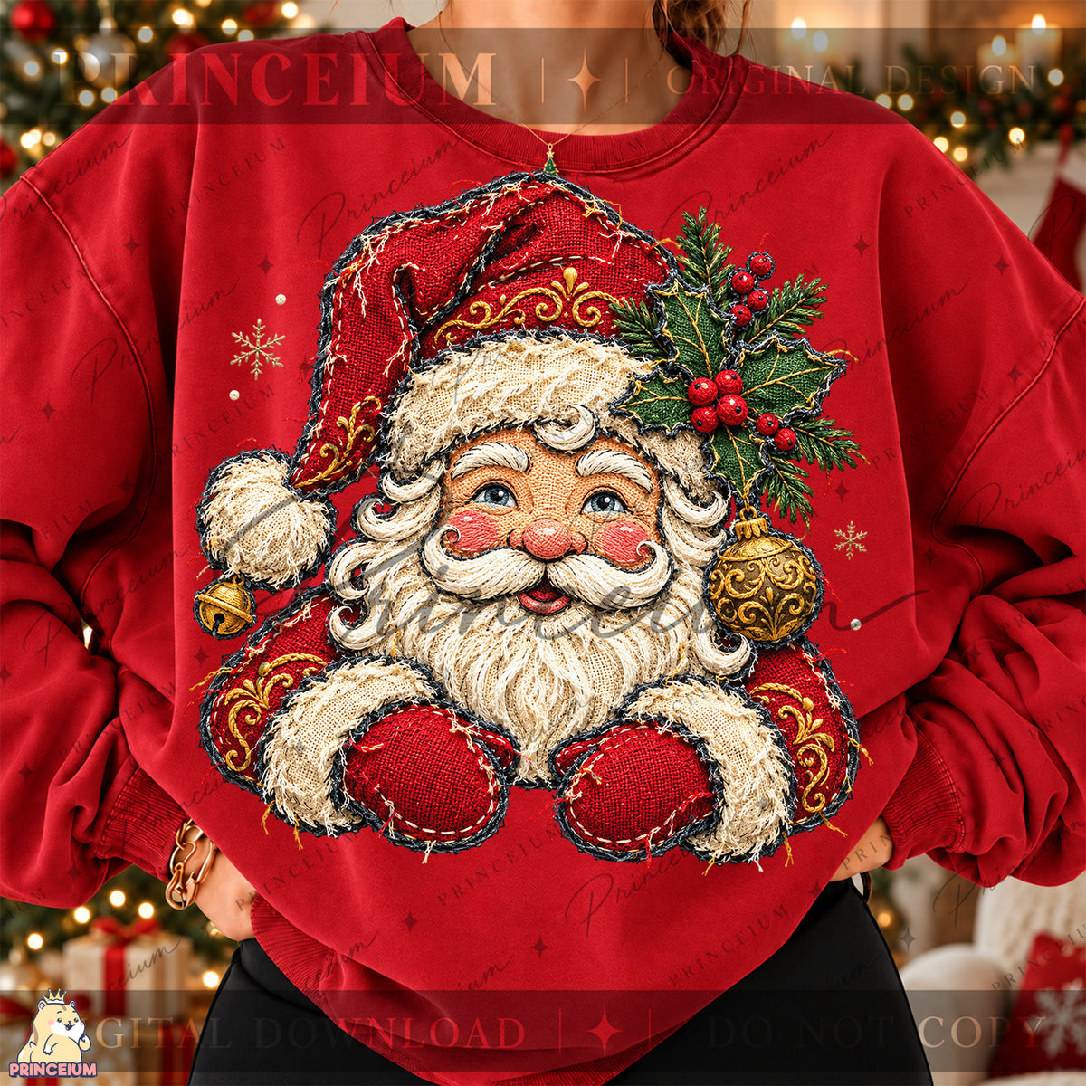 Santa Claus PNG Faux Embroidery Appliqué Christmas Design