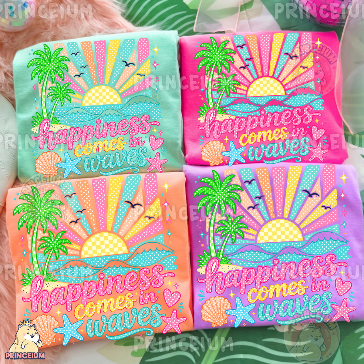 Happiness Comes in Waves PNG, Beach Summer Vacation Design, Cute Coastal Sublimation Graphic