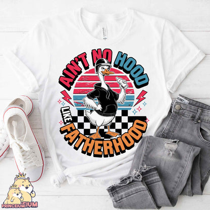 a white t - shirt with an image of a duck on it