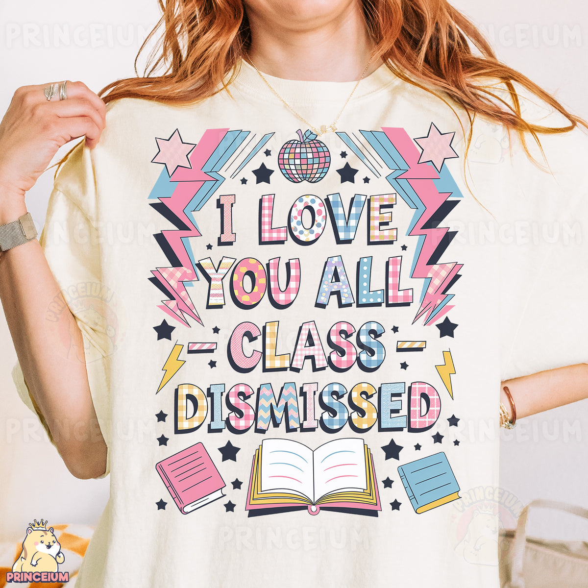 a woman wearing a t - shirt that says i love you all class dism