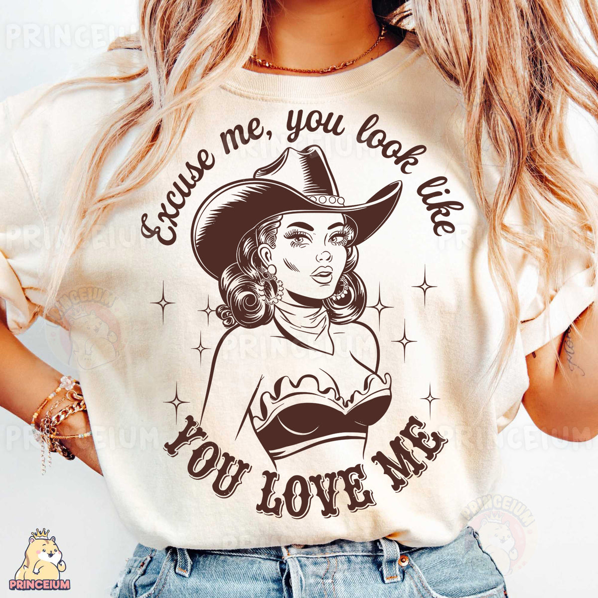 a woman wearing a cowboy hat and t - shirt