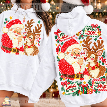 Santa & Reindeer Christmas PNG  Merry & Bright Holiday Design Digital Download