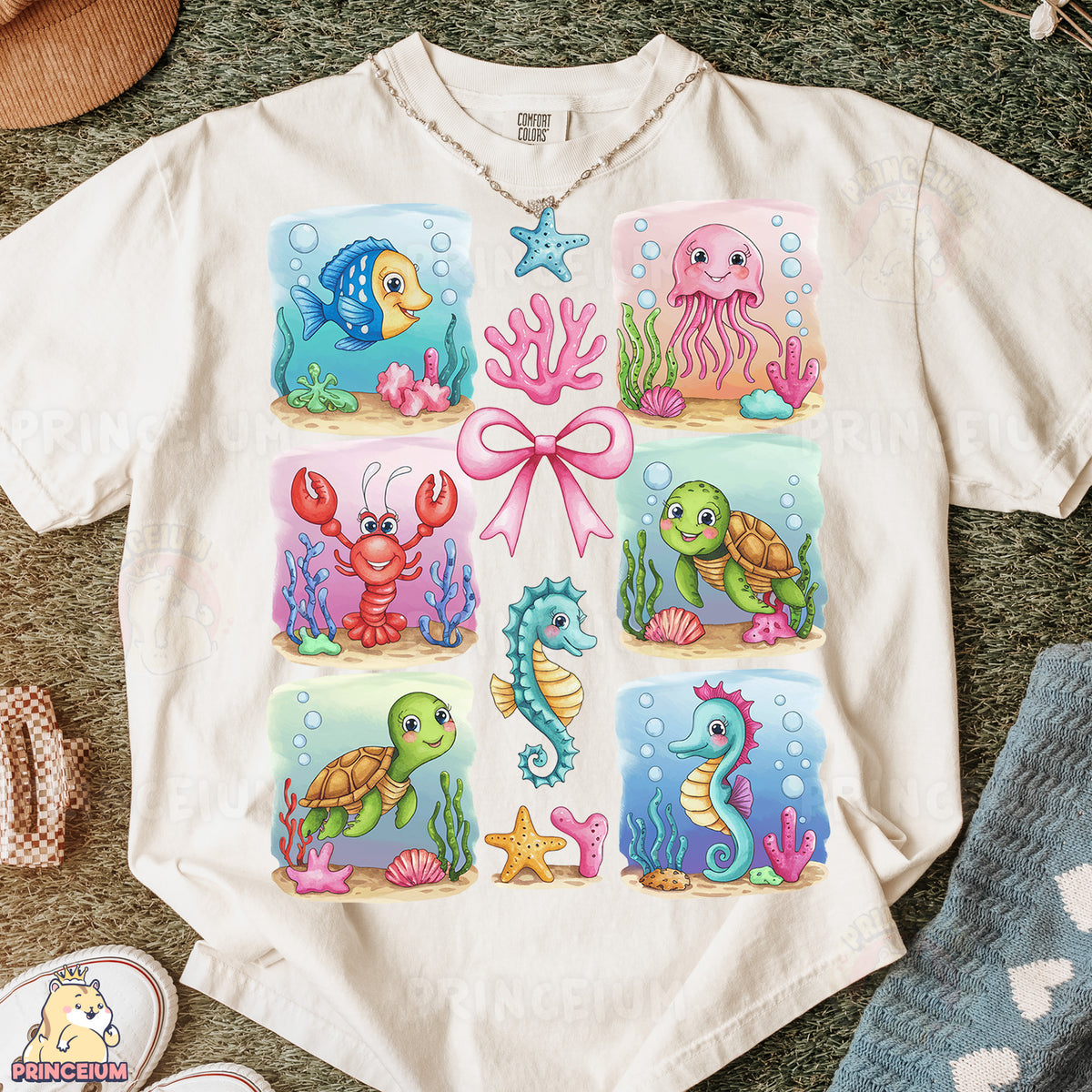 a t - shirt with a picture of sea animals on it