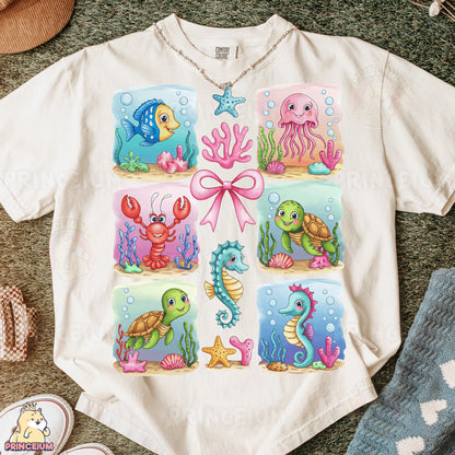 a t - shirt with a picture of sea animals on it