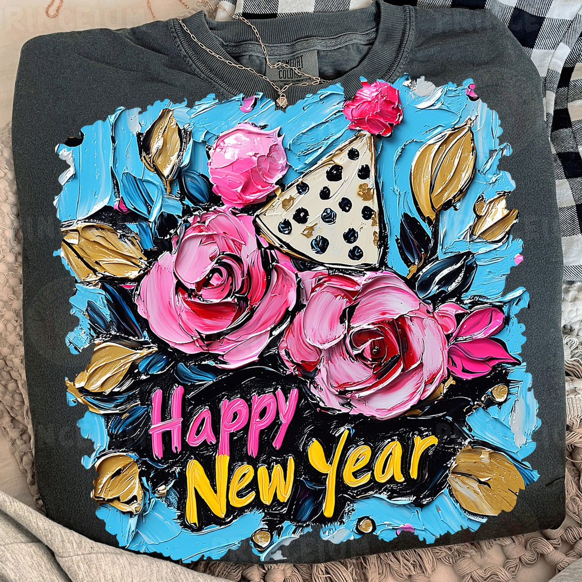 Happy New Year Painted Roses