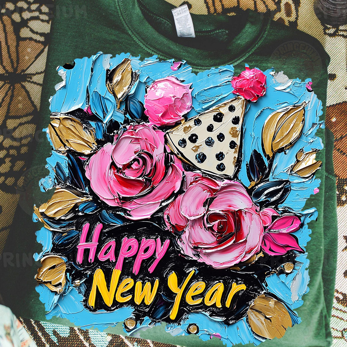 Happy New Year Painted Roses