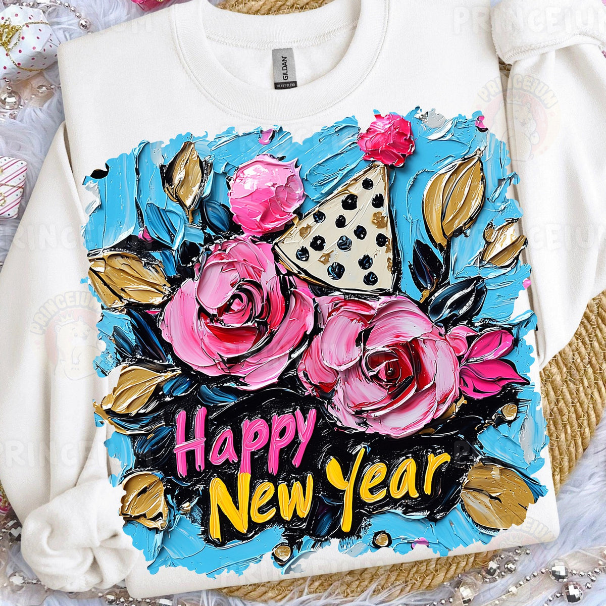 Happy New Year Painted Roses