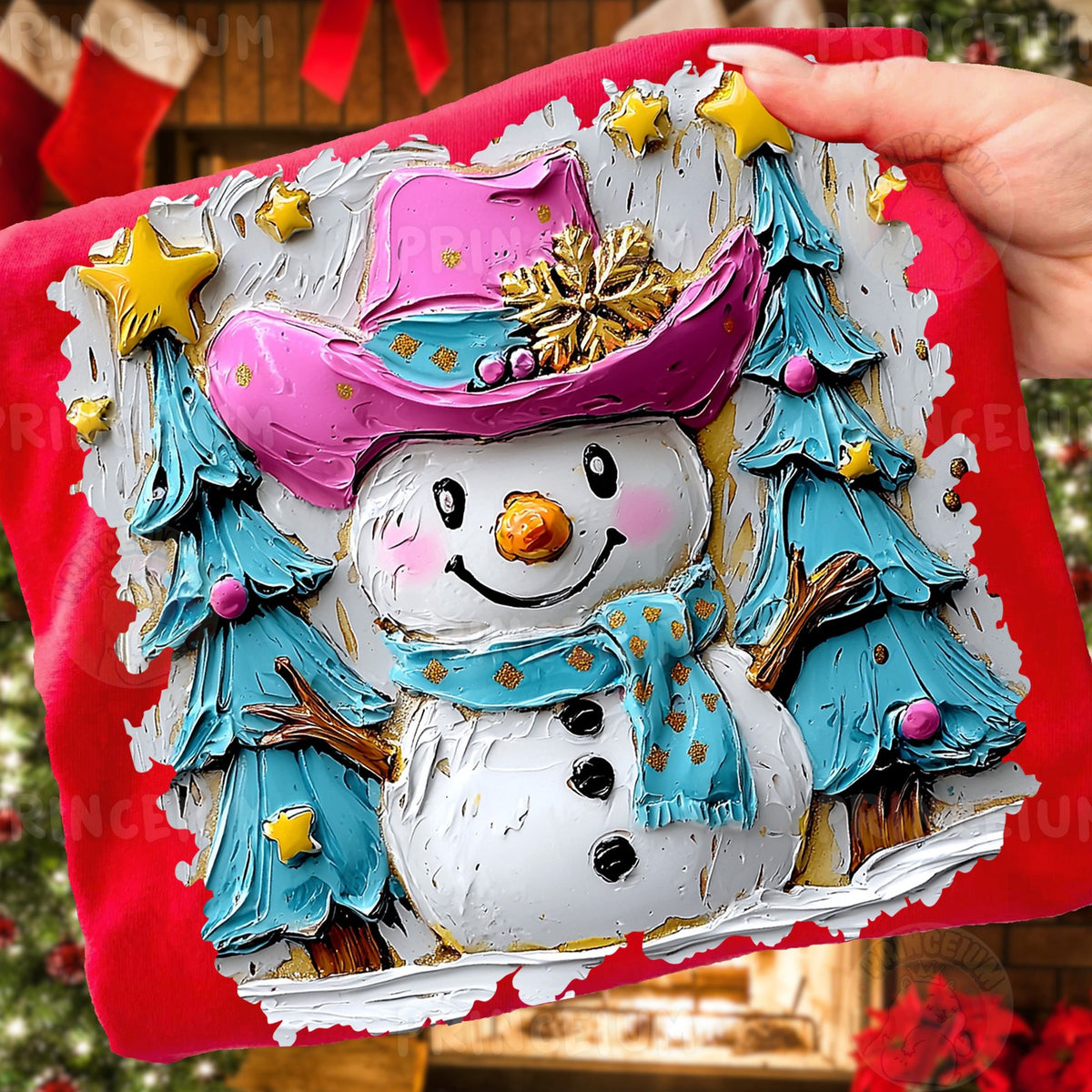 Pink Cowboy Snowman Christmas