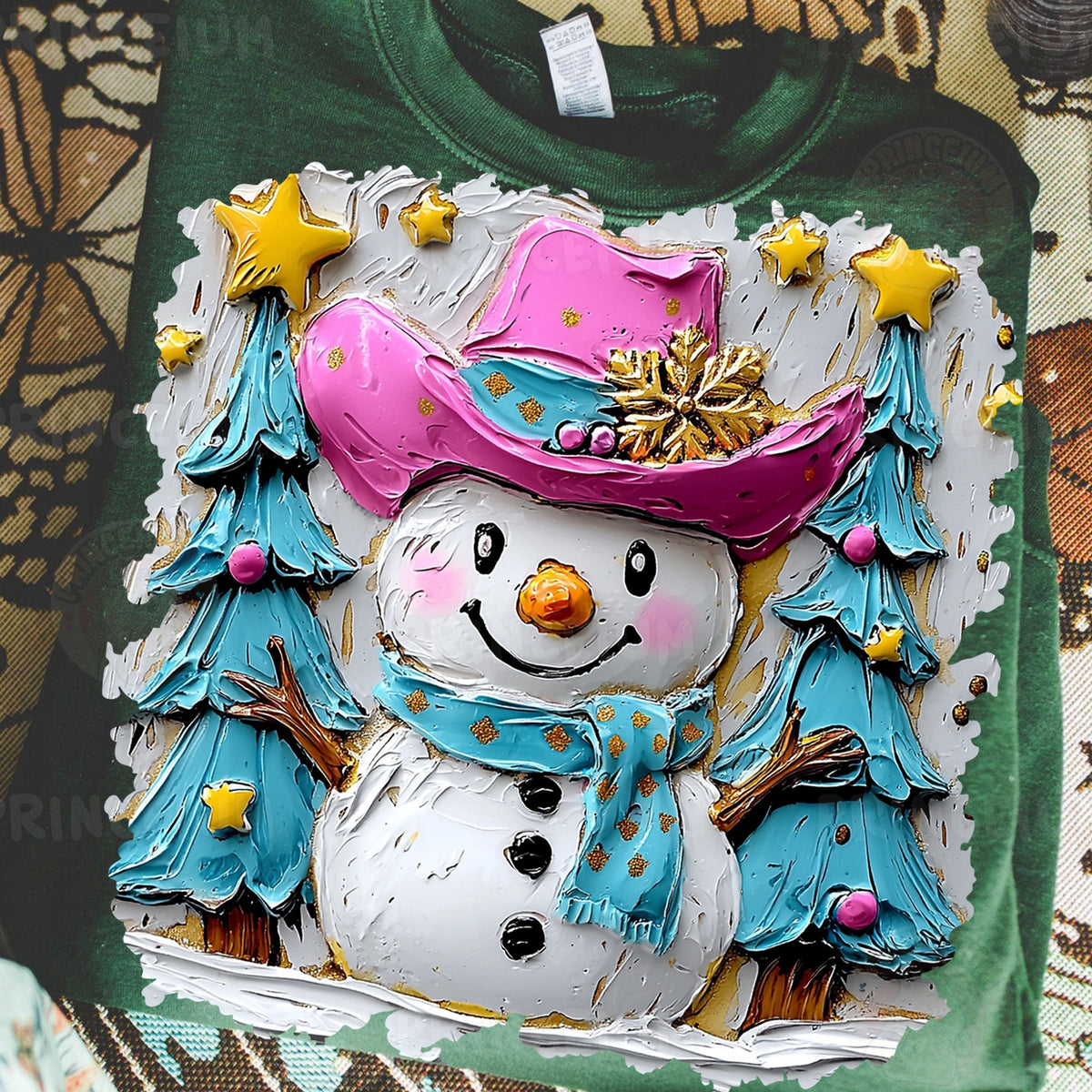 Pink Cowboy Snowman Christmas