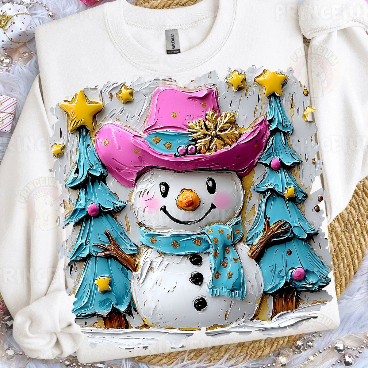Pink Cowboy Snowman Christmas