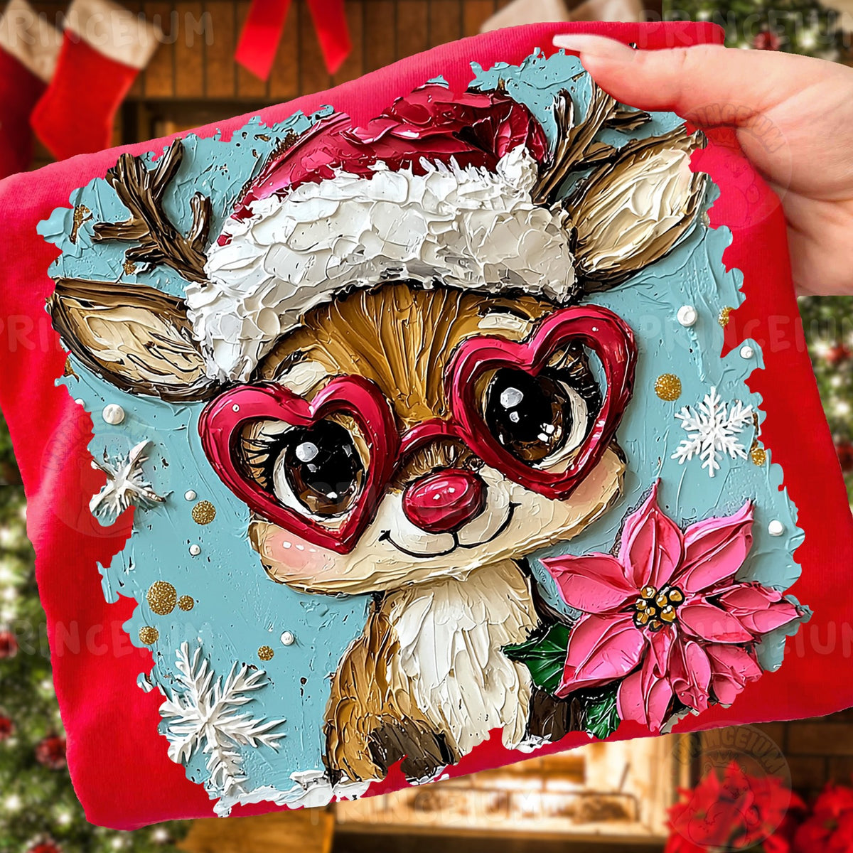 Painted Reindeer in Heart Glasses