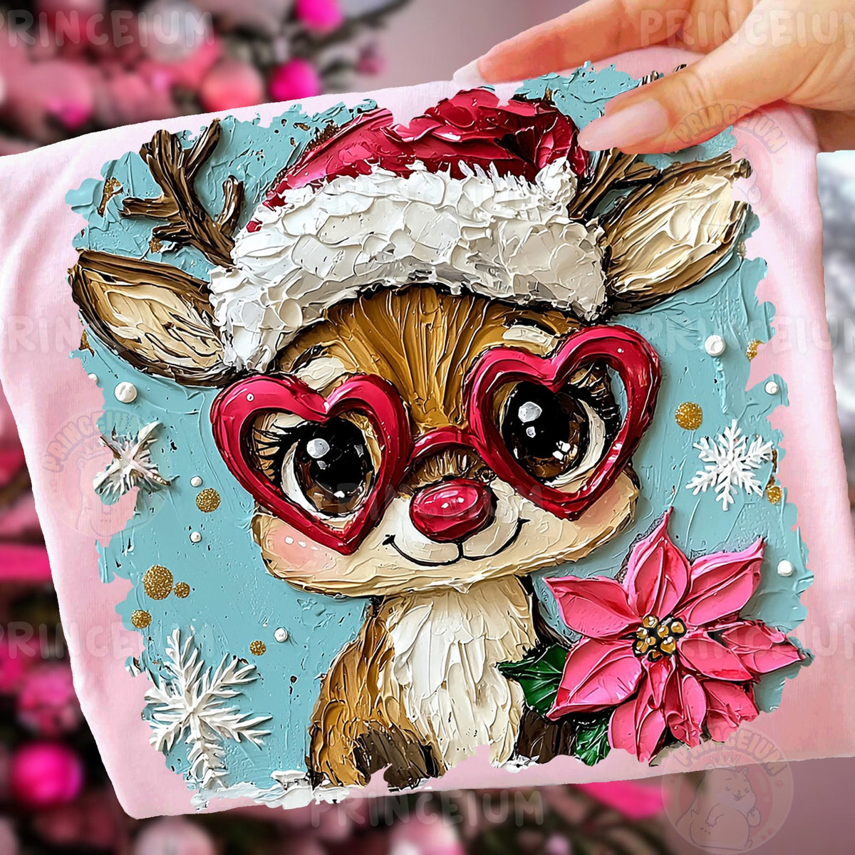 Painted Reindeer in Heart Glasses