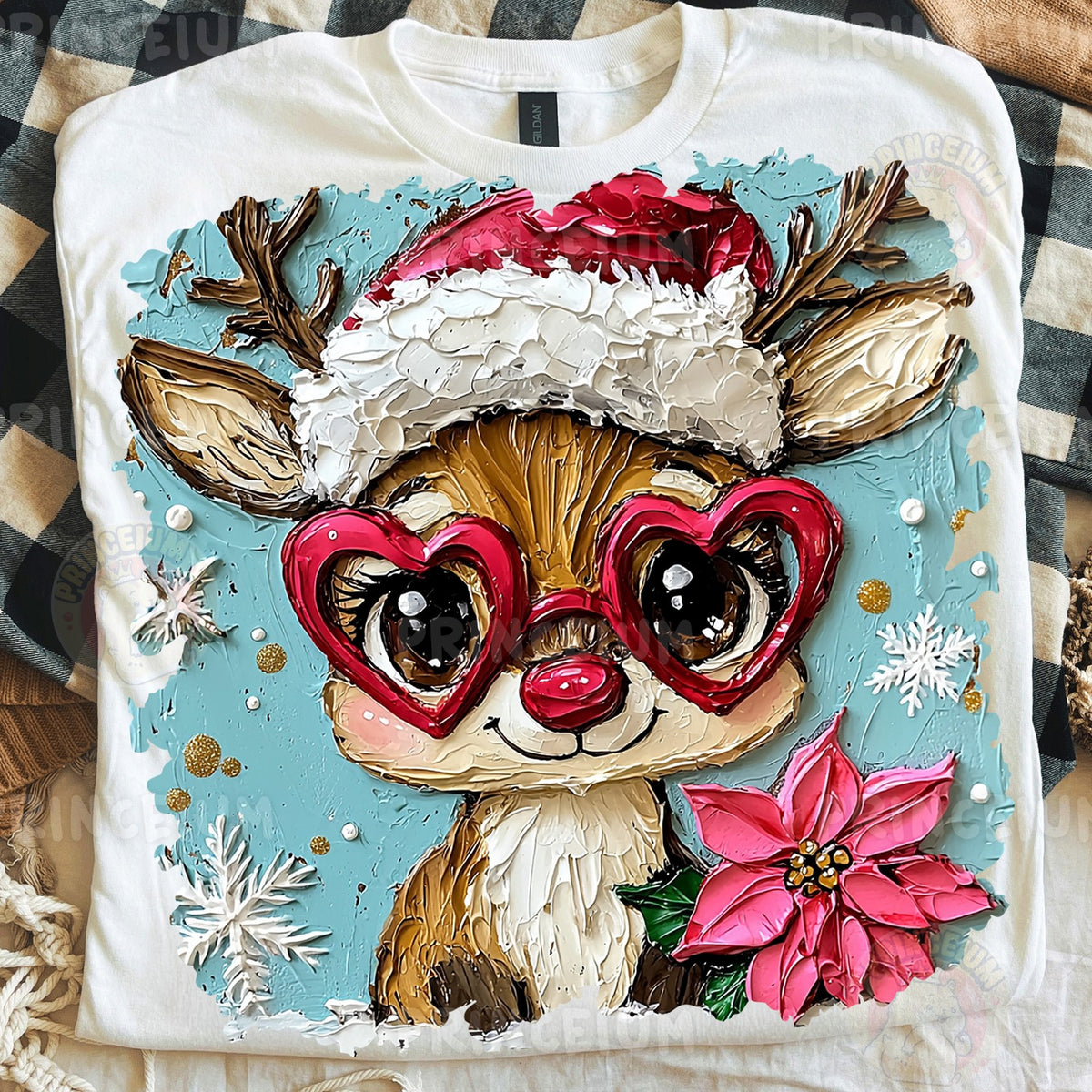 Painted Reindeer in Heart Glasses