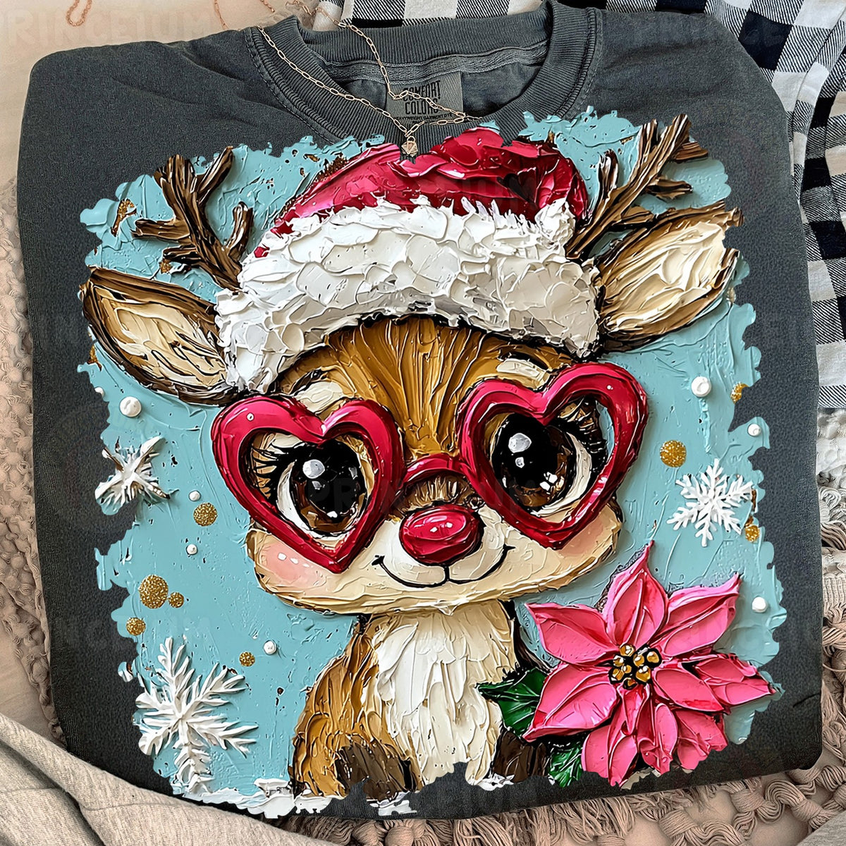 Painted Reindeer in Heart Glasses