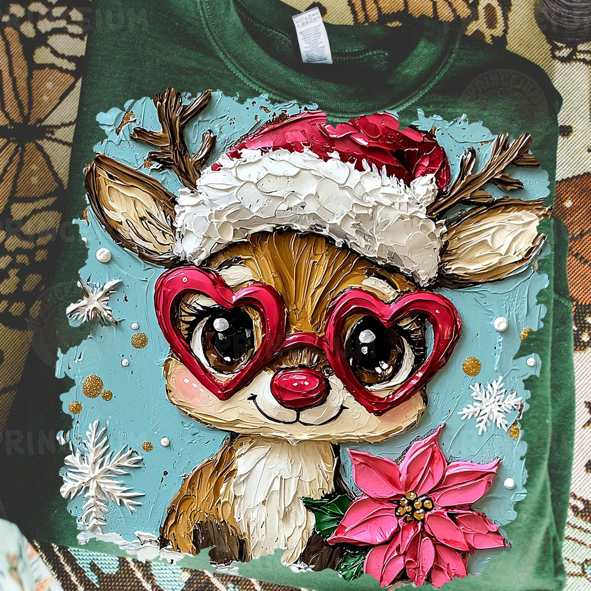 Painted Reindeer in Heart Glasses