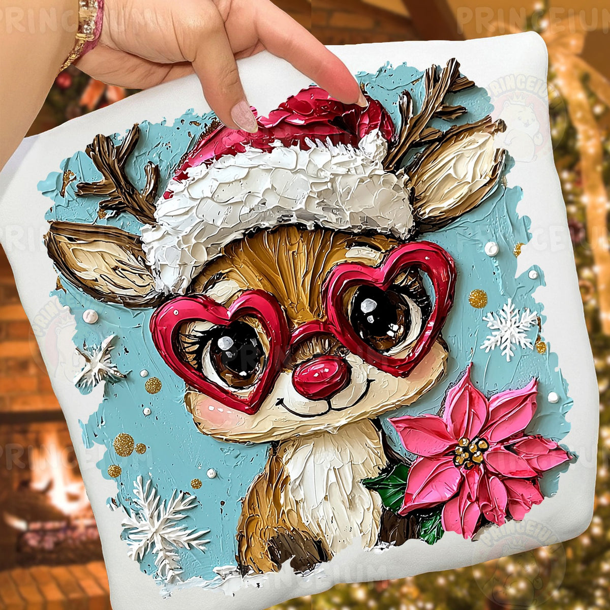 Painted Reindeer in Heart Glasses
