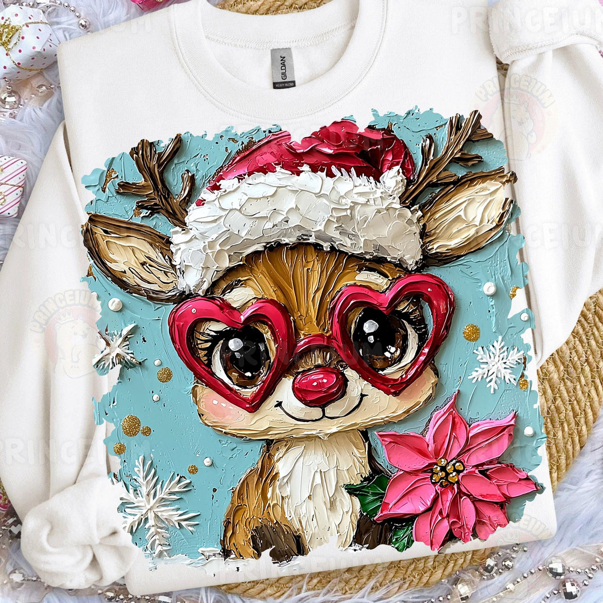 Painted Reindeer in Heart Glasses