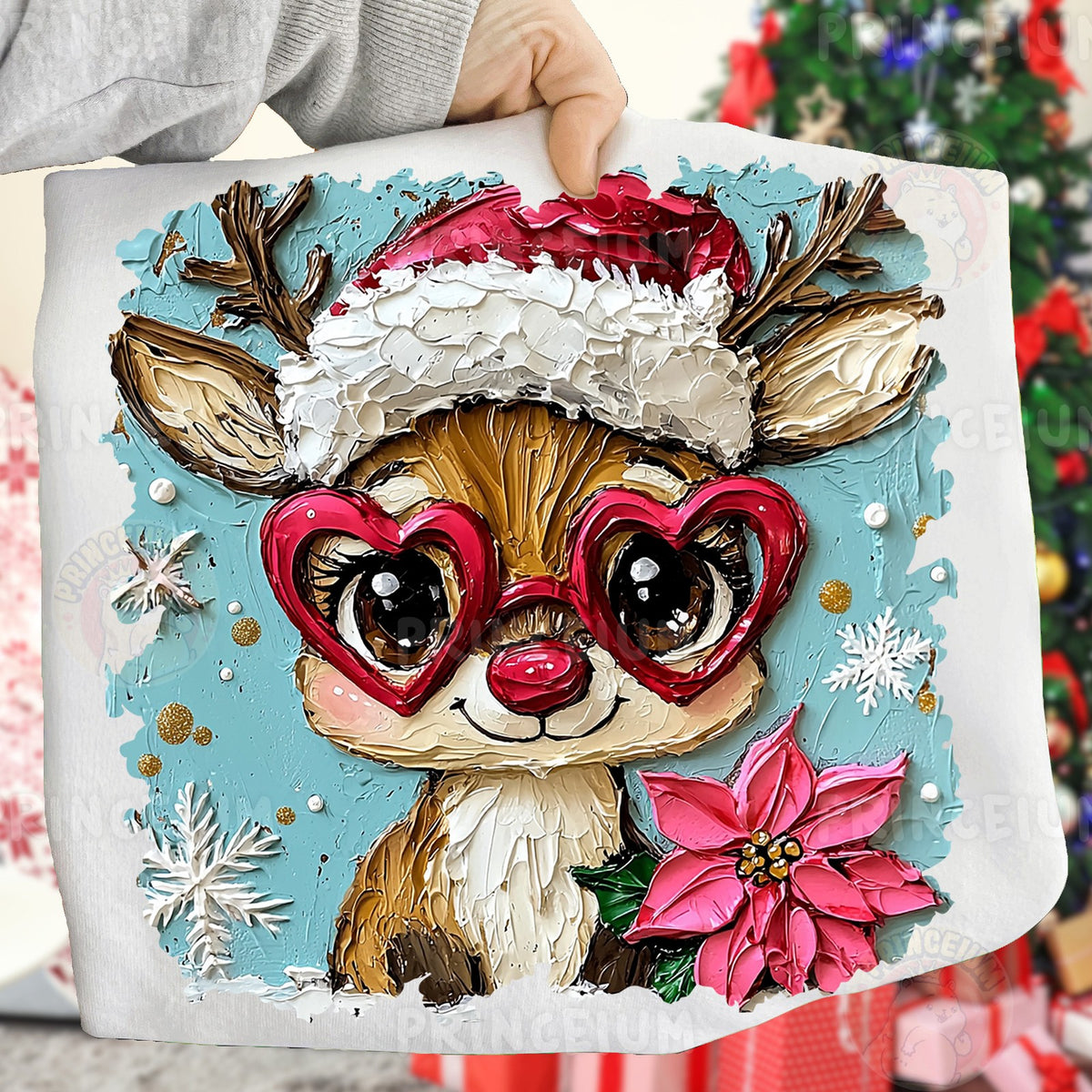 Painted Reindeer in Heart Glasses
