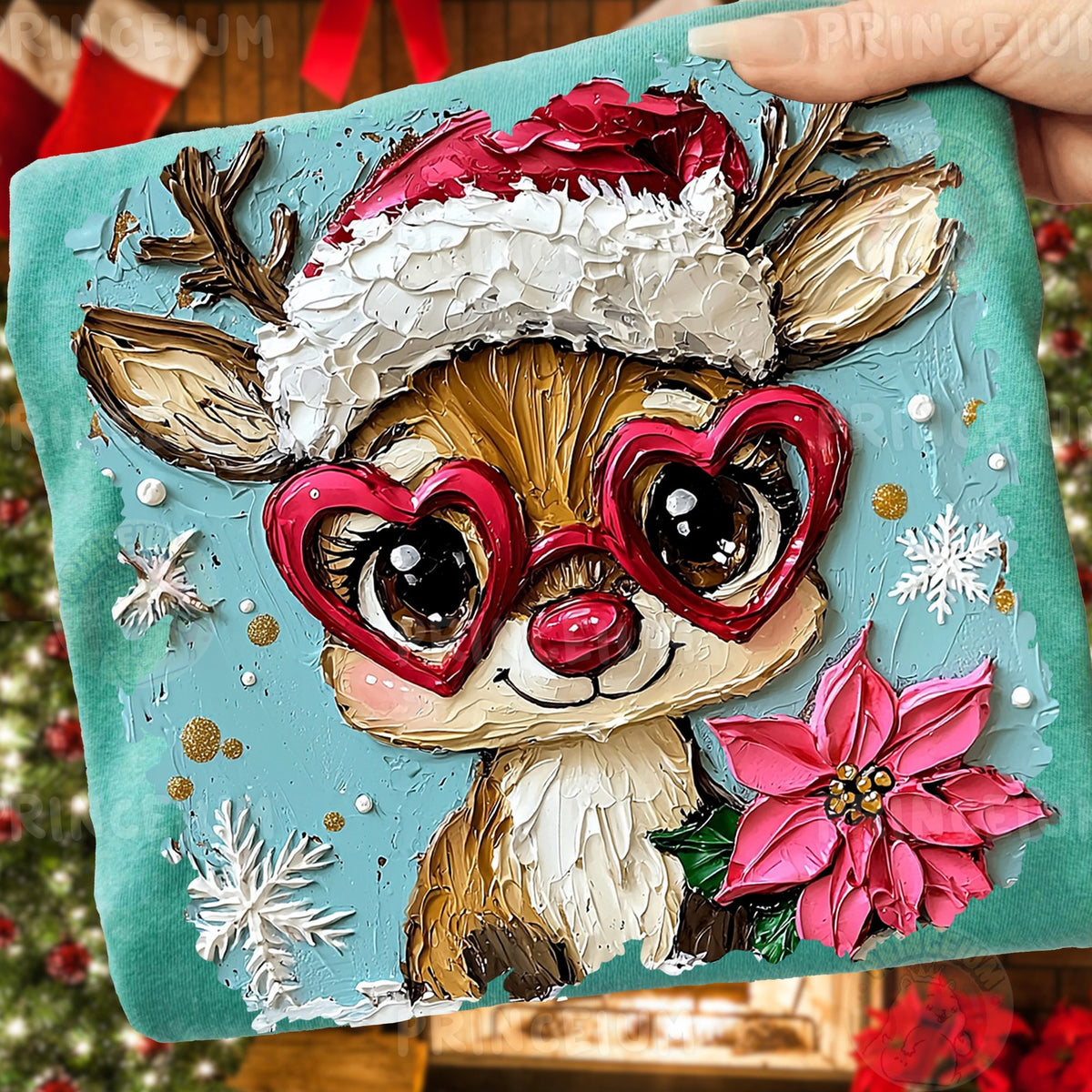 Painted Reindeer in Heart Glasses