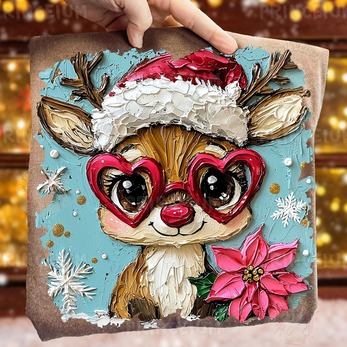 Painted Reindeer in Heart Glasses