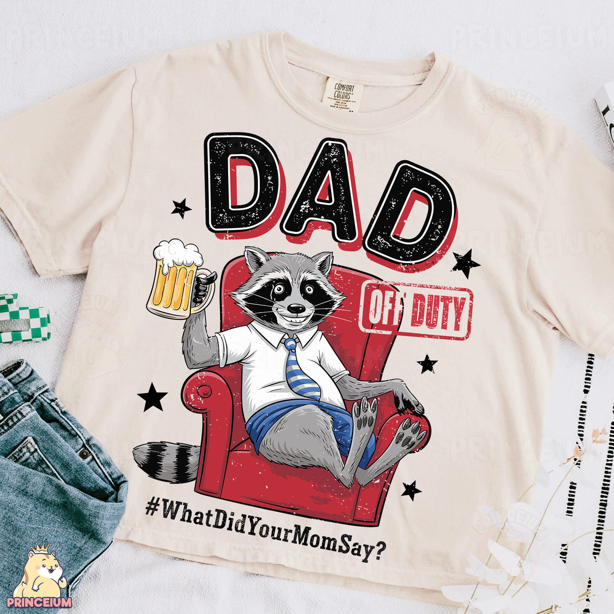 a raccoon is sitting on a chair with a beer
