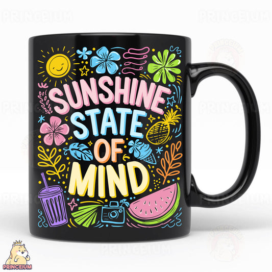 a black coffee mug with the words sunshine state of mind