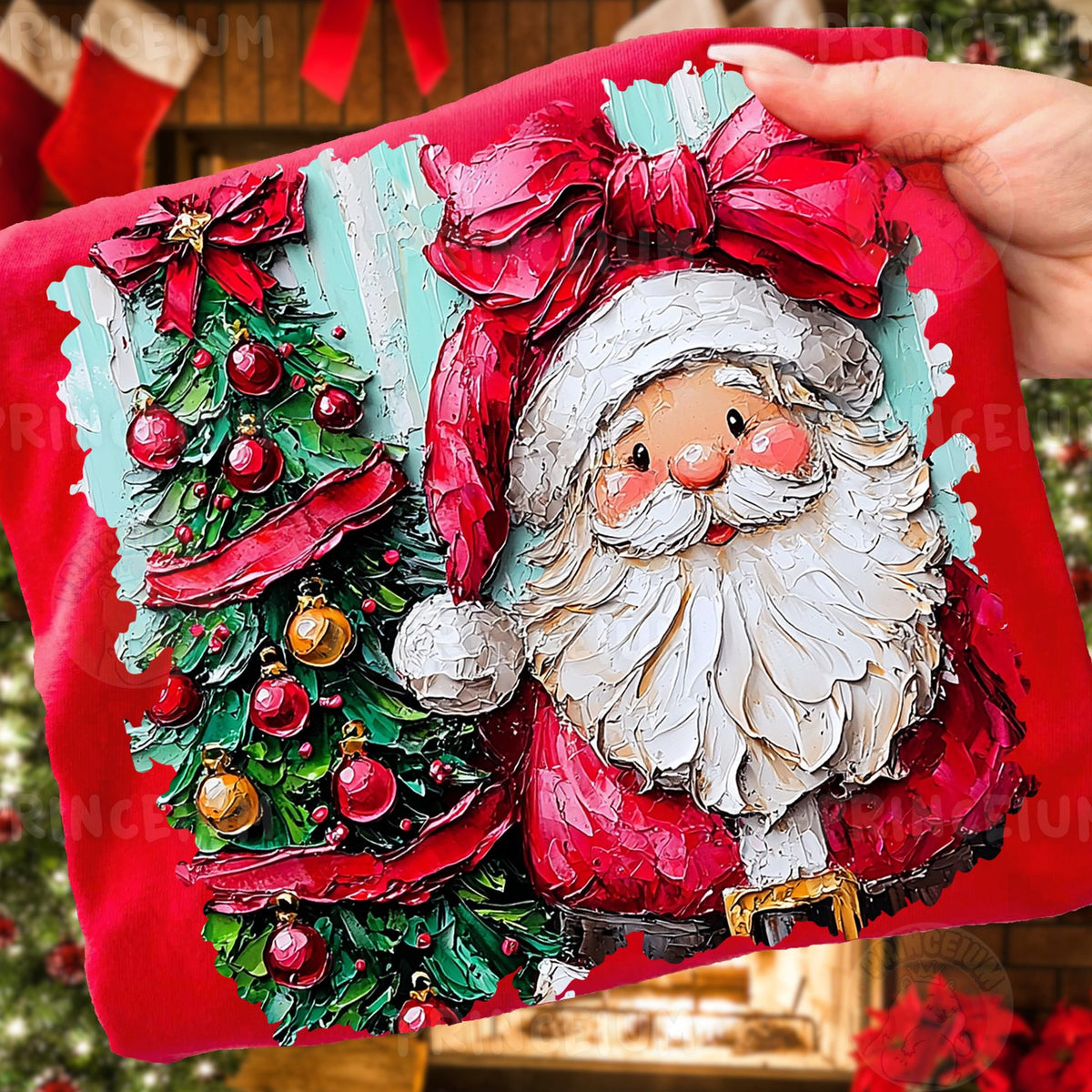 Painterly Santa With Christmas Tree